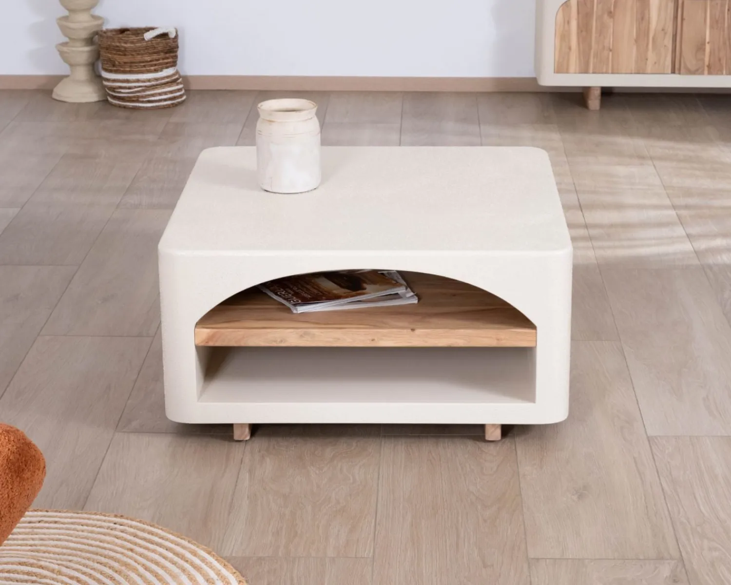Meuble House Table basse carrée design organique aspect béton sablé "Miona" Online