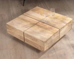 Meuble House Table basse carrée style contemporain en bois massif naturel "Pablo" Online
