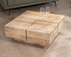 Meuble House Table basse carrée style contemporain en bois massif naturel "Pablo" Online