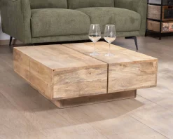 Meuble House Table basse carrée style contemporain en bois massif naturel 