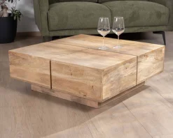 Meuble House Table basse carrée style contemporain en bois massif naturel 