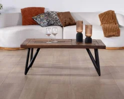 Meuble House Table basse 120cm en bois massif recyclé et pieds métal noir 