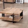 Meuble House Table basse design avec double plateau carré en bois et pieds métal "Marla" New