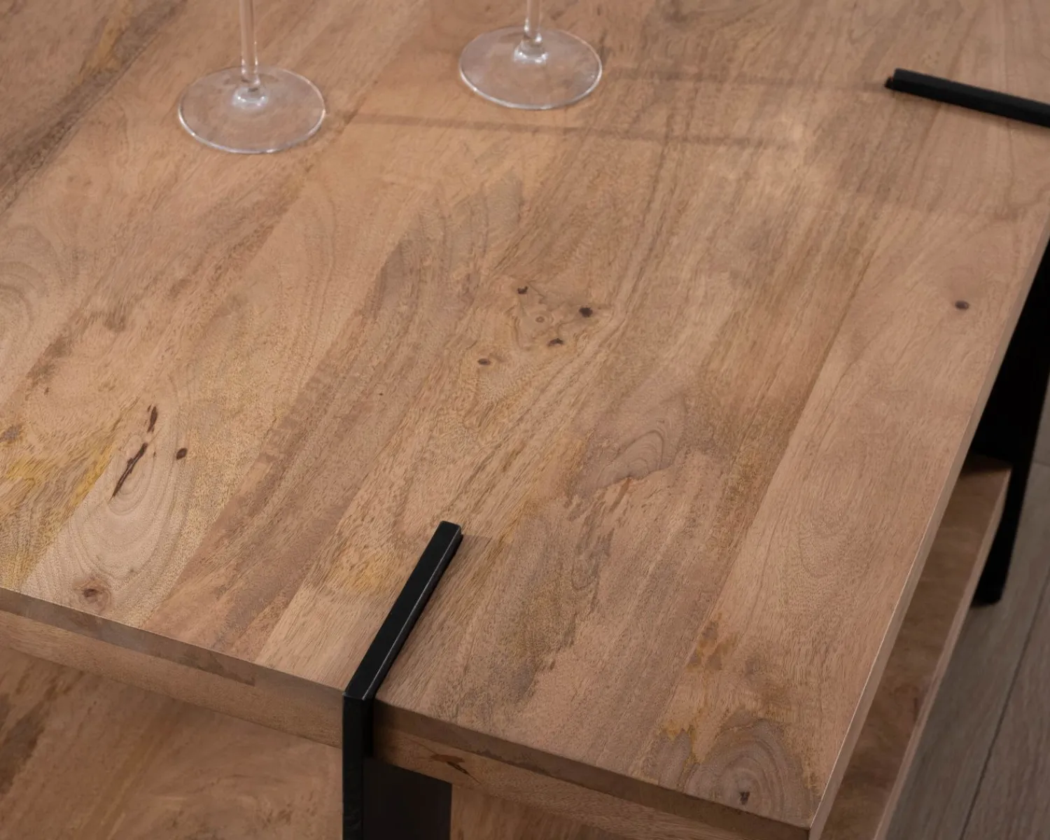 Meuble House Table basse design avec double plateau carré en bois et pieds métal "Marla" New