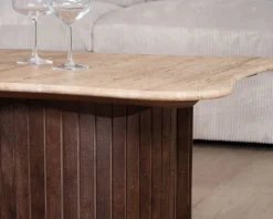 Meuble House Table basse design en travertin et manguier "Archipel" avec pieds en demi-sphères Best
