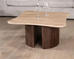 Meuble House Table basse design en travertin et manguier
