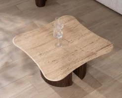 Meuble House Table basse design en travertin et manguier