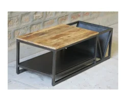 Meuble House Table basse design industriel en métal et bois massif