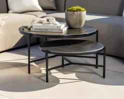 Meuble House Table basse design noire plateau céramique et structure 3 pieds 