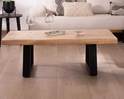 Meuble House Table basse design plateau naturel pieds trapèzes en métal « Caractère »