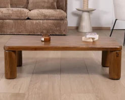 Meuble House Table basse design épuré avec pieds ronds "Padouk" en manguier massif Best