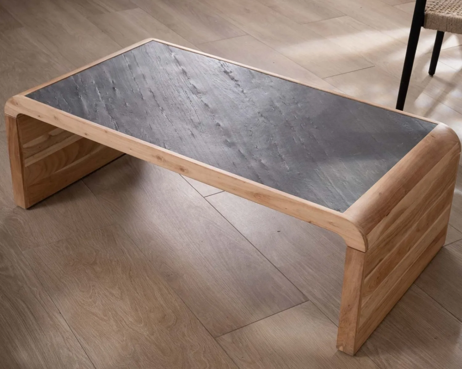 Meuble House Table basse design retro avec plateau placage pierre "Pikto" Clearance