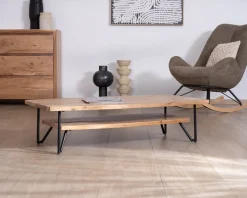 Meuble House Table basse double plateau forme bateau en acacia massif 