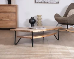 Meuble House Table basse double plateau forme bateau en acacia massif 