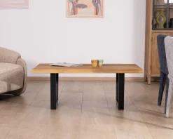 Meuble House Table basse esprit loft en teck recyclé “Lasia” avec piètement métal noir en U New
