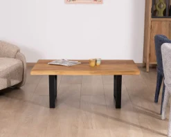 Meuble House Table basse esprit loft en teck recyclé “Lasia” avec piètement métal noir en U New