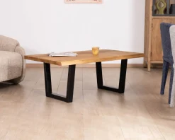 Meuble House Table basse esprit loft en teck recyclé “Lasia” avec piètement métal noir en U New