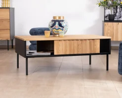 Meuble House Table basse esprit newtro en bois massif naturel et noir 