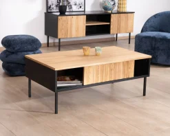 Meuble House Table basse esprit newtro en bois massif naturel et noir 