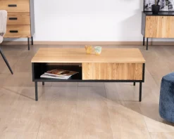 Meuble House Table basse esprit newtro en bois massif naturel et noir 