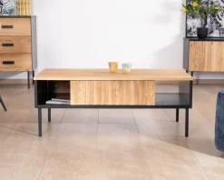 Meuble House Table basse esprit newtro en bois massif naturel et noir 