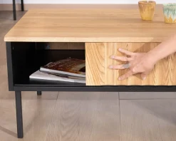 Meuble House Table basse esprit newtro en bois massif naturel et noir 