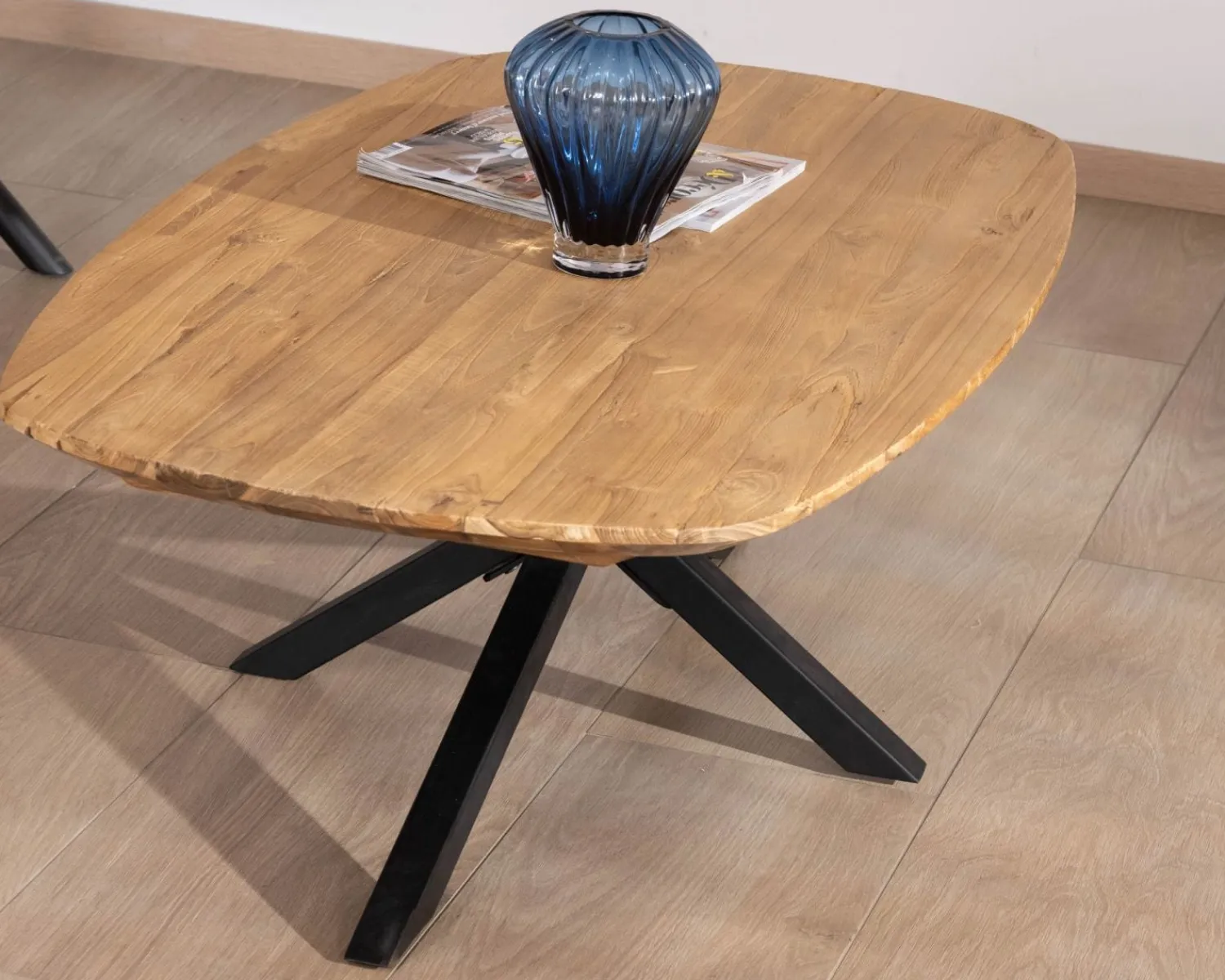 Meuble House Table basse forme bateau en teck naturel "Bahia" pieds mikado métal Online
