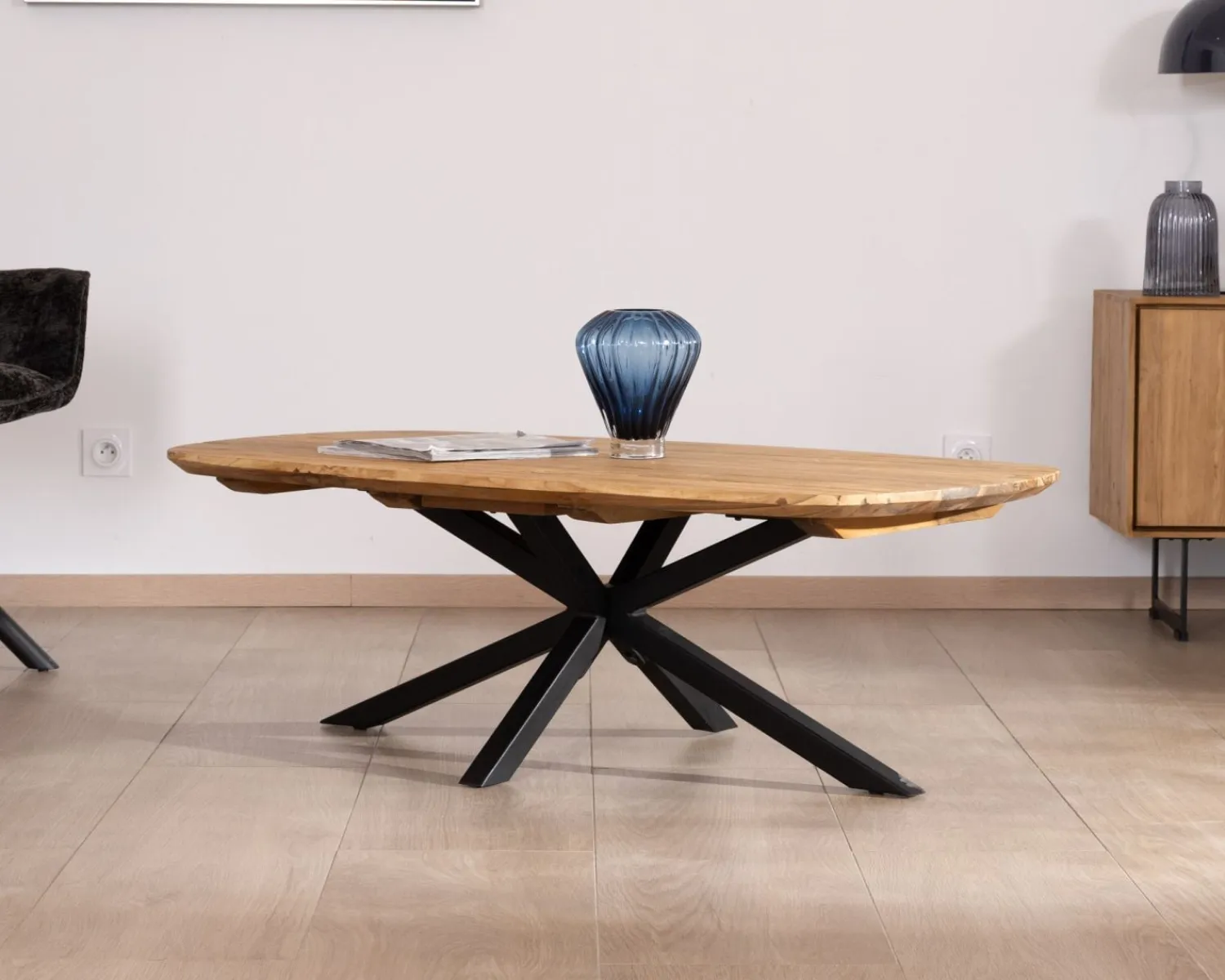 Meuble House Table basse forme bateau en teck naturel "Bahia" pieds mikado métal Online