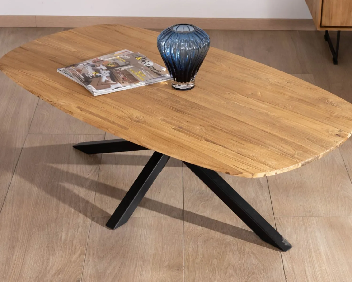 Meuble House Table basse forme bateau en teck naturel "Bahia" pieds mikado métal Online