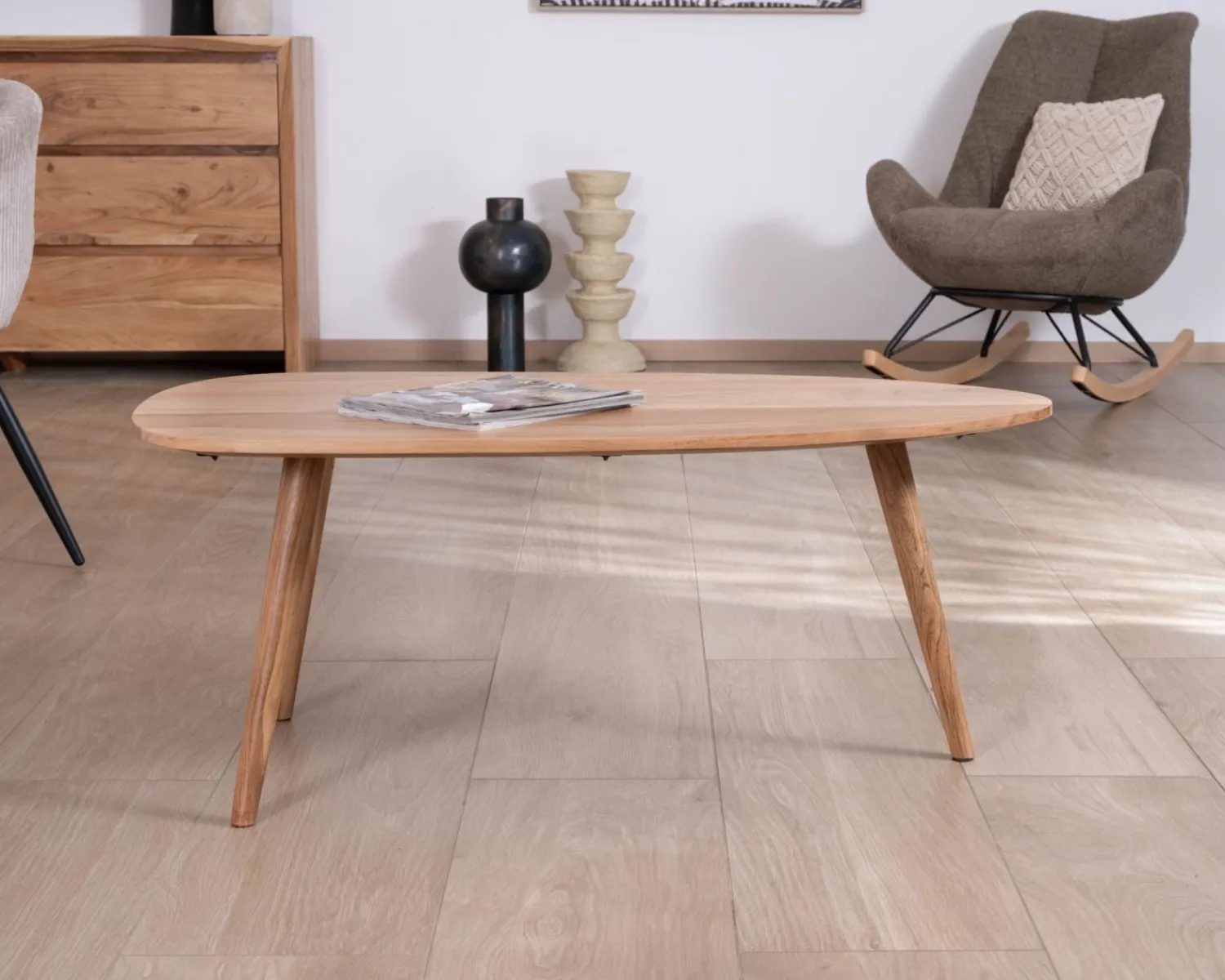 Meuble House Table basse forme bateau style scandinave "Voluto" 110 cm en acacia massif Online