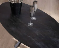 Meuble House Table basse noire plateau ellipse en manguier massif sablé et pieds métal 3D