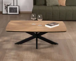 Meuble House Table basse plateau placage chêne clair pied étoile métal noir "Toledo" New
