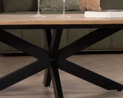 Meuble House Table basse plateau placage chêne clair pied étoile métal noir