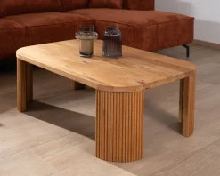Meuble House Table basse épurée avec pieds cannelés style rétro en chêne huilé 