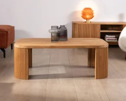Meuble House Table basse épurée avec pieds cannelés style rétro en chêne huilé 