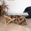 Meuble House Table basse rectangulaire 120 cm en bois de teck recyclé avec plateau en verre "Kanoa" Hot