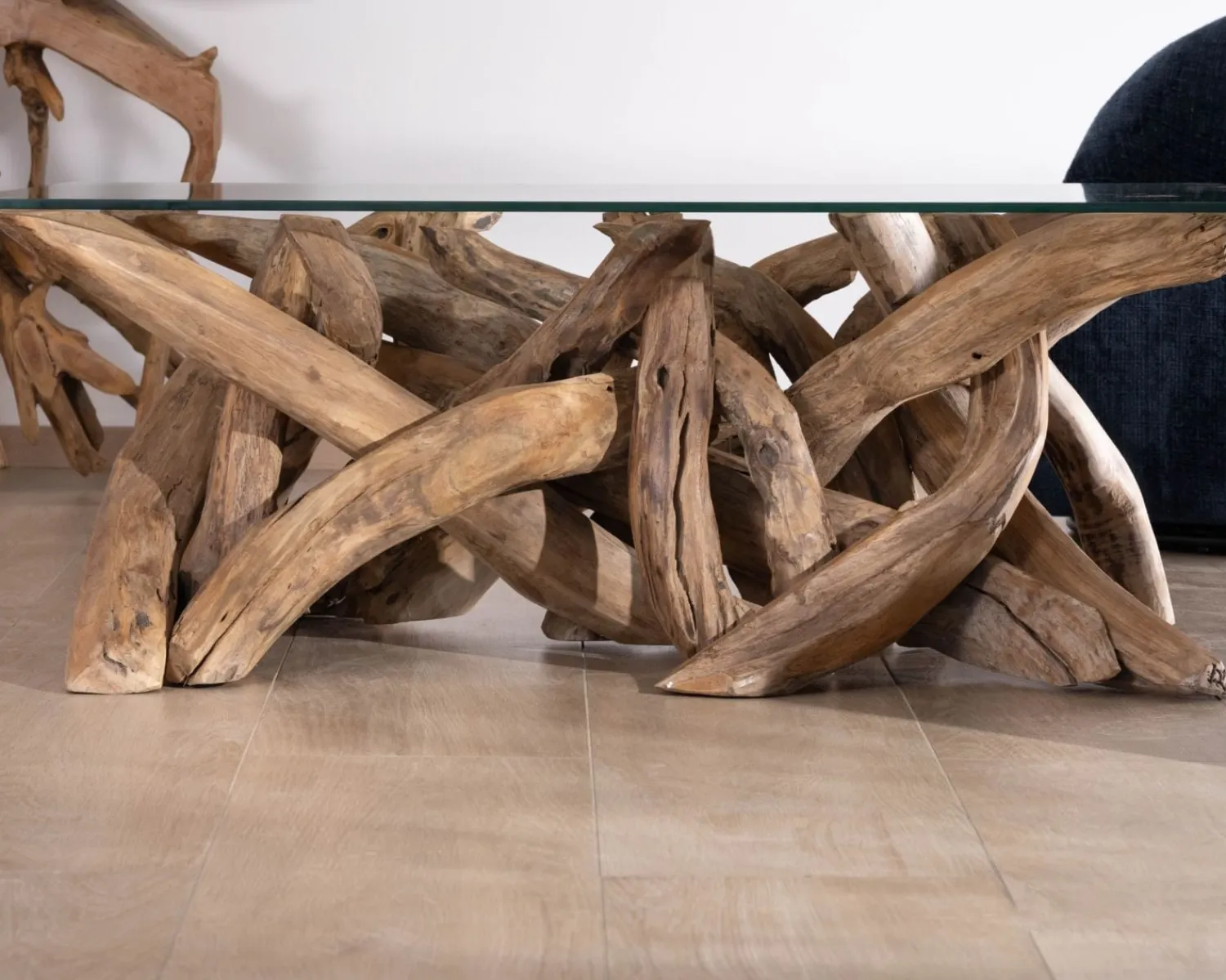 Meuble House Table basse rectangulaire 120 cm en bois de teck recyclé avec plateau en verre "Kanoa" Hot