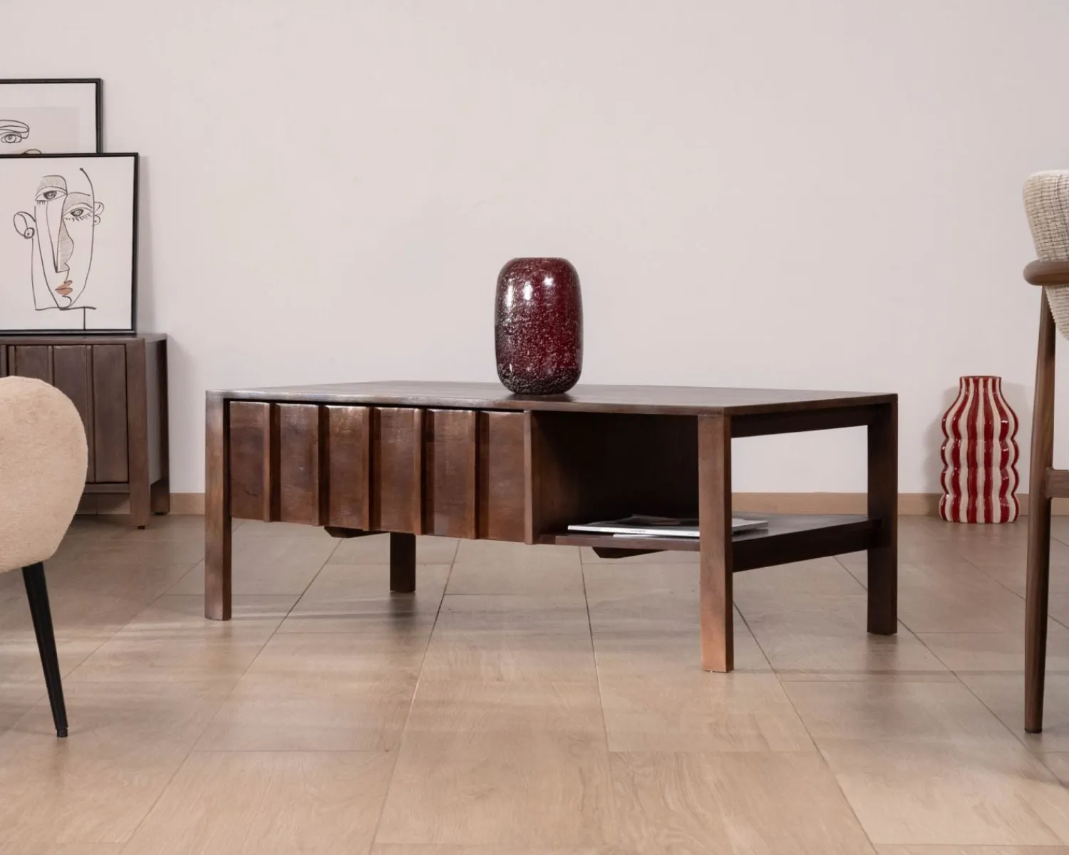 Meuble House Table basse rectangulaire esprit zen en manguier teinte noyer "Sicora " Clearance