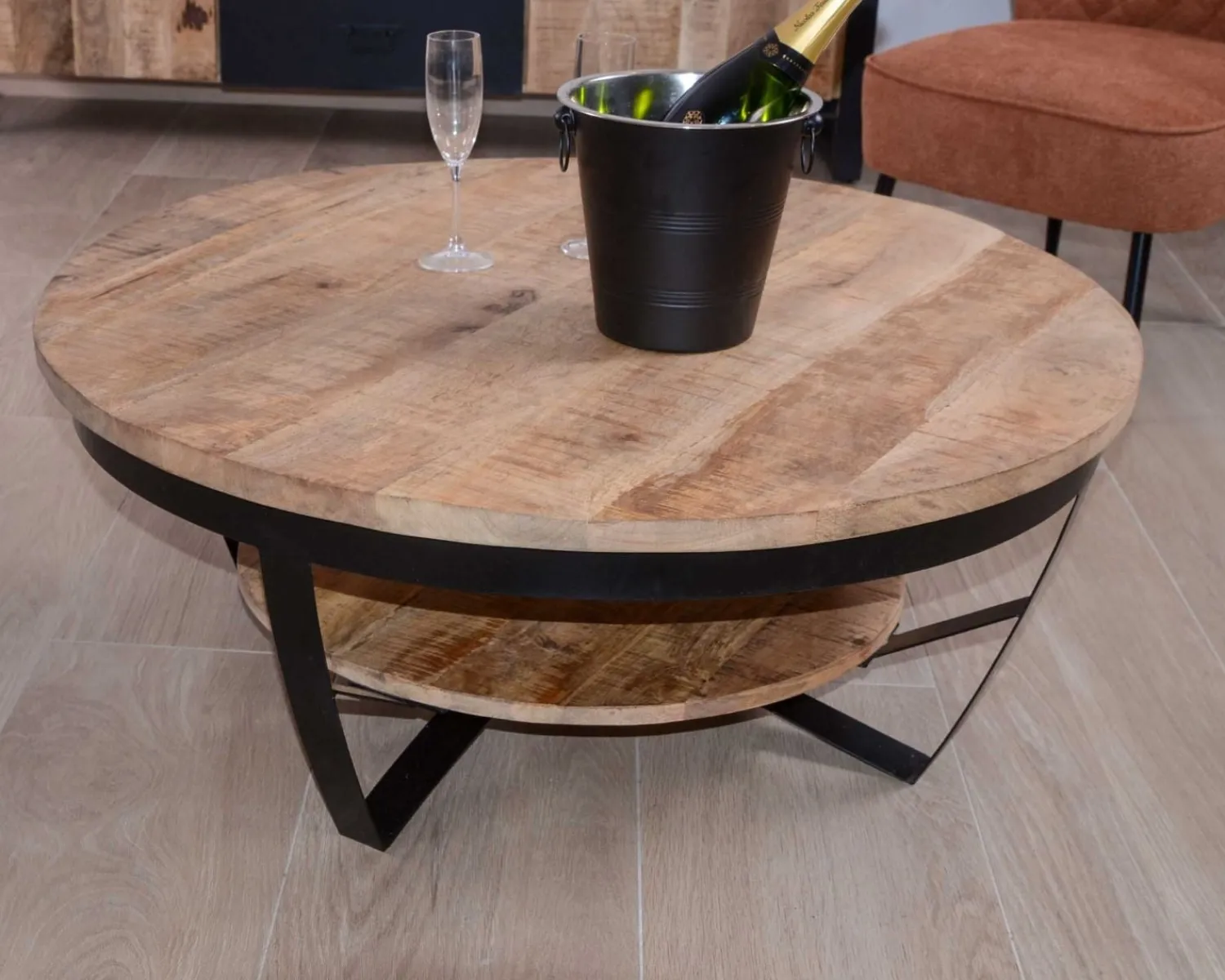 Meuble House Table basse ronde avec double plateau bois "Andy" diam. 100cm Hot