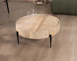 Meuble House Table basse ronde avec plateau pivotant en cannage "Loopie" diamètre 80 cm Clearance