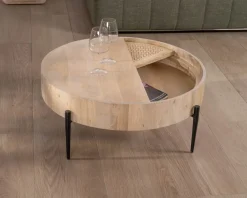Meuble House Table basse ronde avec plateau pivotant en cannage "Loopie" diamètre 80 cm Clearance