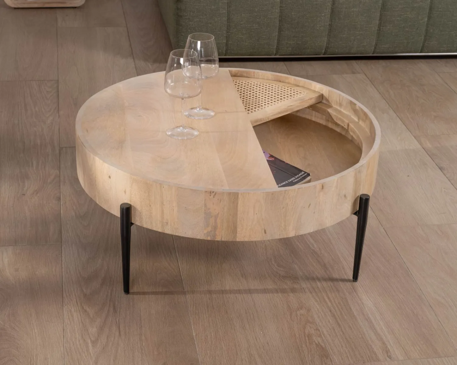 Meuble House Table basse ronde avec plateau pivotant en cannage "Loopie" diamètre 80 cm Clearance