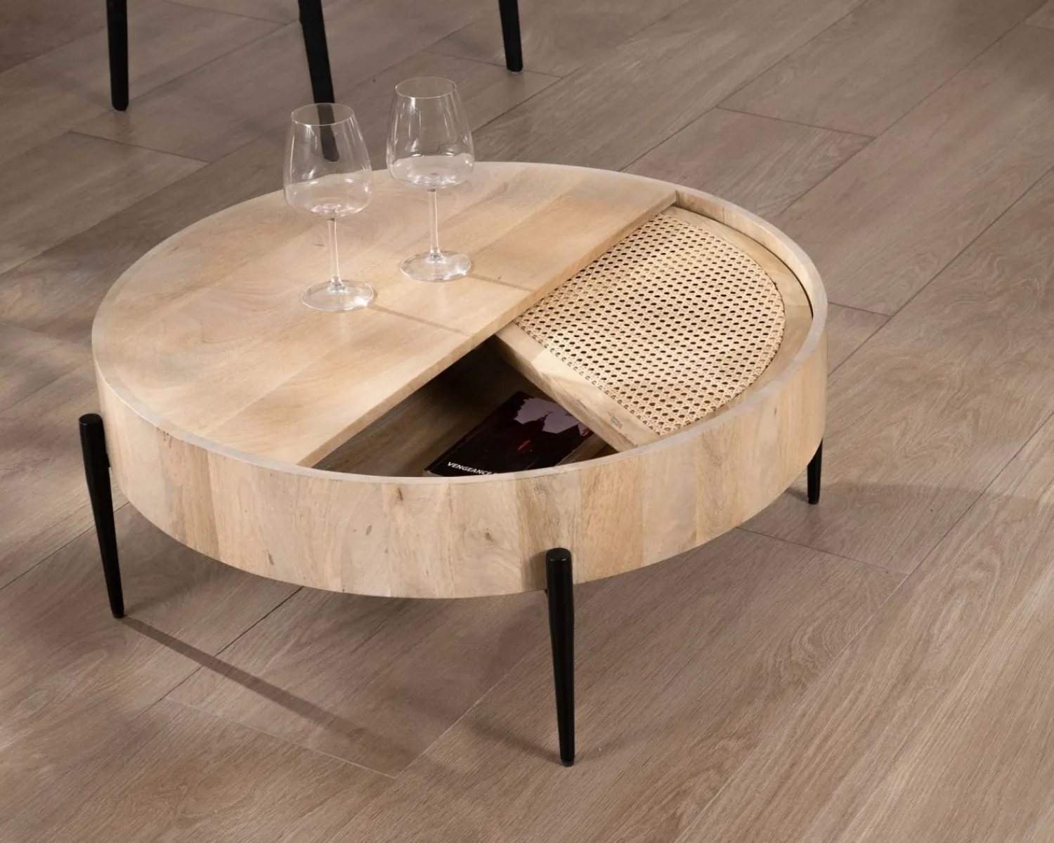 Meuble House Table basse ronde avec plateau pivotant en cannage "Loopie" diamètre 80 cm Clearance