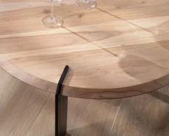 Meuble House Table basse ronde design en acacia et 3 pieds métal noir 