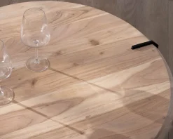 Meuble House Table basse ronde design en acacia et 3 pieds métal noir 