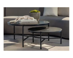 Meuble House Table basse ronde en aluminium et plateau céramique noir 