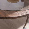 Meuble House Table basse ronde en bois recyclé et plateau verre avec pieds métal "Népalaise" New