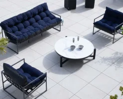 Meuble House Table basse ronde en céramique et aluminium, diam. 126 "Sokha Beach" New