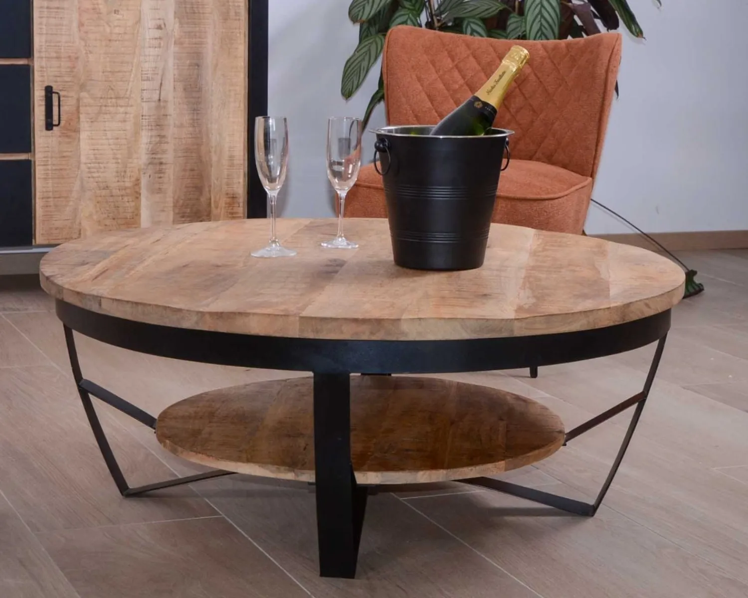 Meuble House Table basse ronde en manguier massif et métal "Andy" diam. 90cm Best