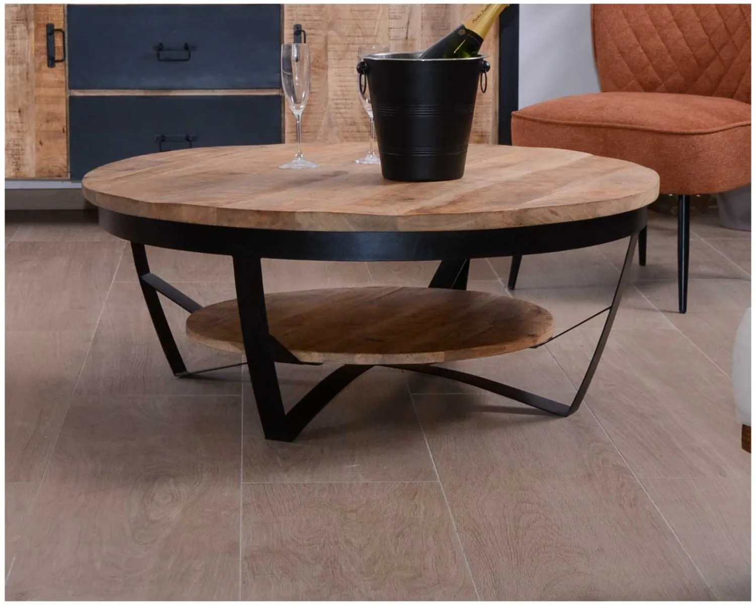 Meuble House Table basse ronde en manguier massif et métal "Andy" diam. 90cm Best